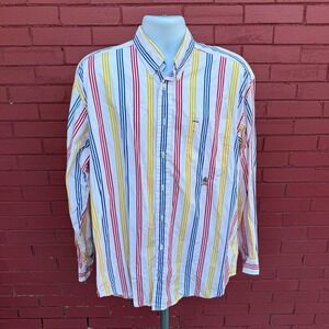 Vtg Tommy Hilfiger Mens Striped Button Down Shirt L 100% Cotton Casual READ